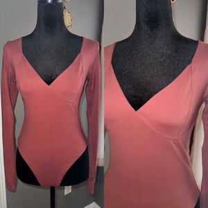 Pink V-Neck Long Sleeve Bodysuit